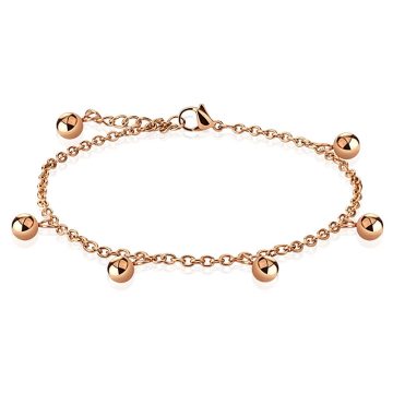 Rose Gold Stainless Steel Anklet with Dangle Beads HSA274