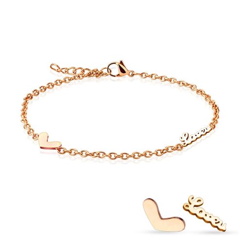Rose Gold Stainless Steel Anklet with Heart and Love HSA278R