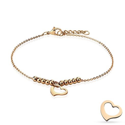 Stainless Steel Anklet with Heart and Beads HSA281R