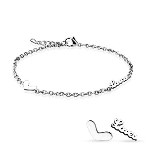 Stainless Steel Anklet with Heart and Love HSA278S