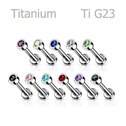 Beadia – titán belső menetes labret piercing cirkóniaköves golyóval HTTS3