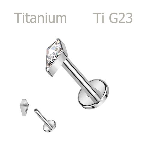 Titán labret piercing deltoid formájú CZ kristállyal - belső menetes