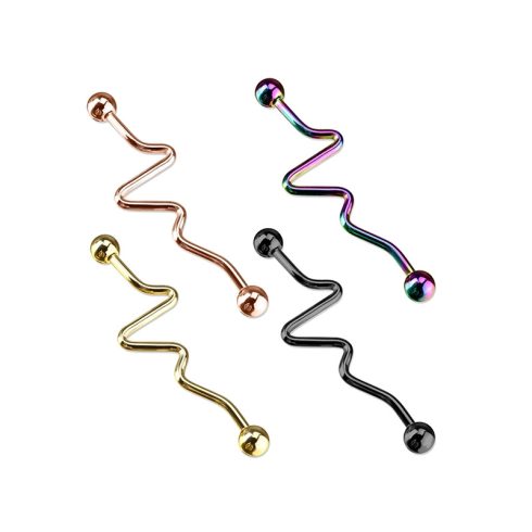 PVD Coloured ZigZag Industrial Barbell with Balls IBZZIP