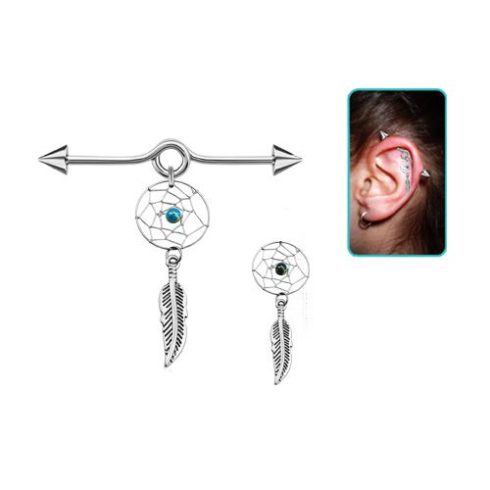 Industrial Barbell with Dream Cathcer and Feather INCDC