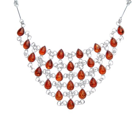 Exclusive Silver Necklace with Amber Stones N3501