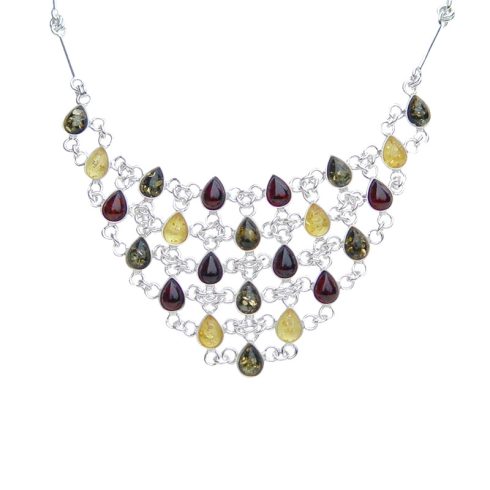 Exclusive Silver Necklace with Amber Stones N3504