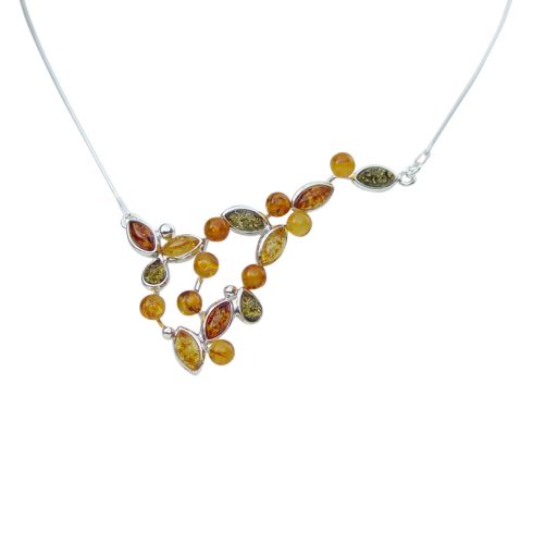 Asymmetrical Silver Necklace with Amber Stones N6100
