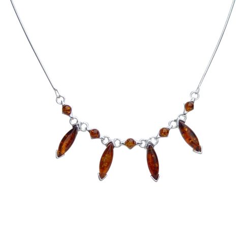 Silver Necklace with Amber Stone N6104