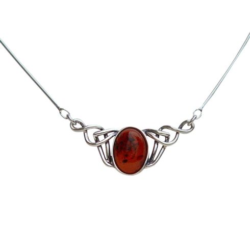 Silver Necklace with Amber Stone N6105.1