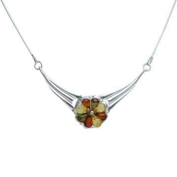 Silver Necklace with Amber Stone N6112