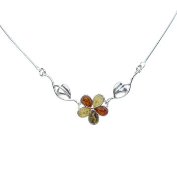 Silver Necklace with Amber Stones N6113.2