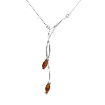 Silver Necklace with Amber Stones N6144.1