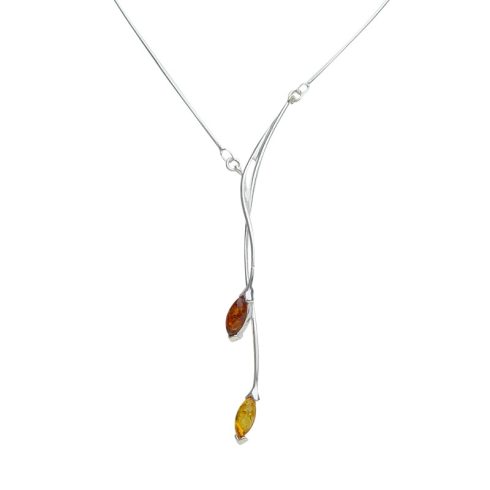 Silver Necklace with Amber Stones N6144.2