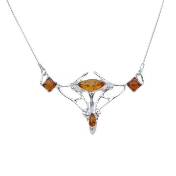 Silver Necklace with Amber Stones N6148