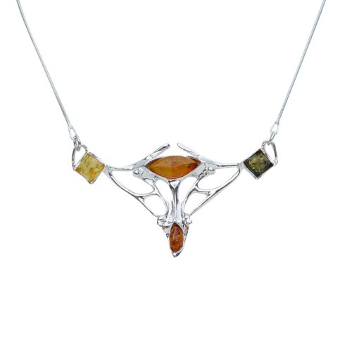 Silver Necklace with Amber Stones N6149