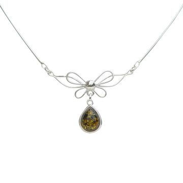 Silver Necklace with Amber Stone N6157.2