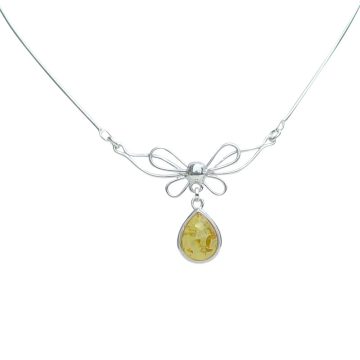 Silver Necklace with Amber Stone N6157.3