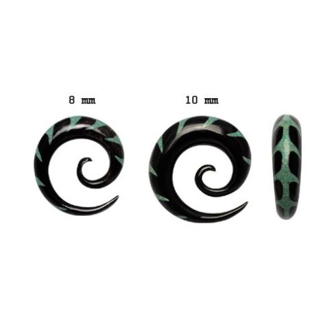 Tribal Fishbone - Horn Spiral 8 - 10 mm with Turquoise inlay Inlay OHOSP-04L