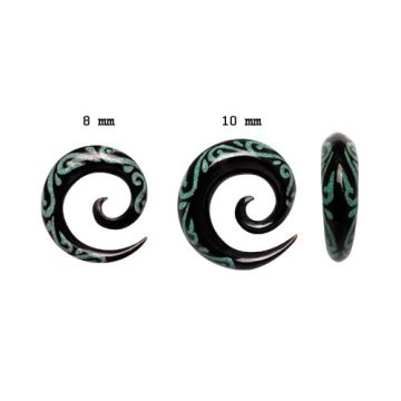   Tribal Maori - Horn Spiral 8 - 10 mm with Turquoise Inlay OHOSP-06L