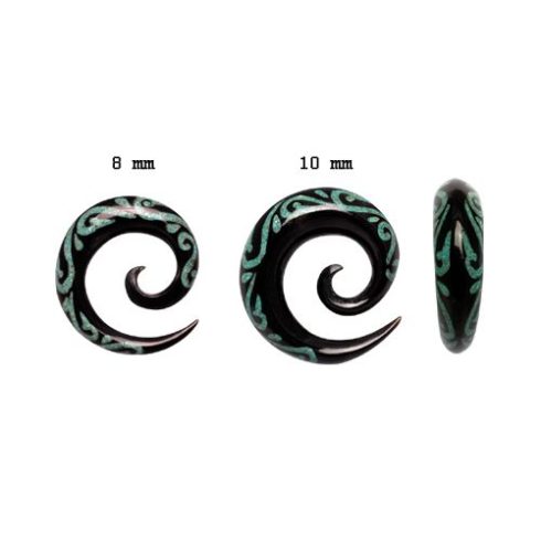 Tribal Maori - Horn Spiral 8 - 10 mm with Turquoise Inlay OHOSP-06L