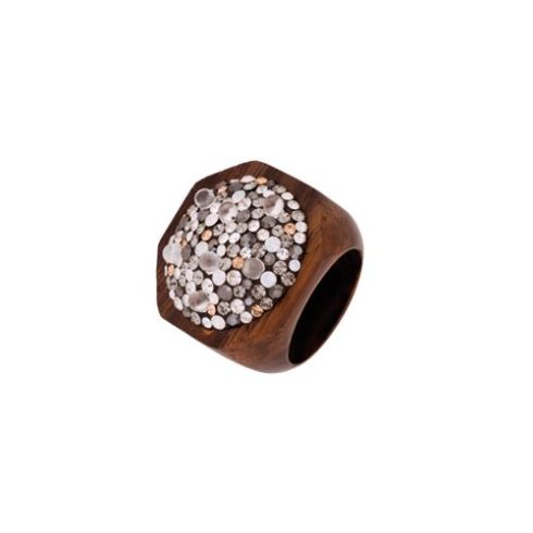 Wooden Ring with Pearl Mesh and Crystal OWORI-08