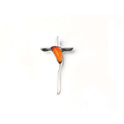 Silver Cross Pendant with Amber Stone P214