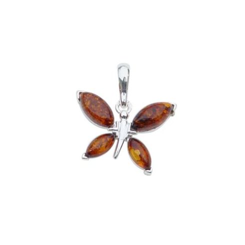 Butterfly Silver Pendant with Amber Stone P277