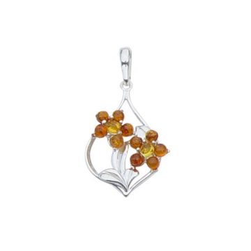 Silver Flowers Pendant with Amber Stone P327.3