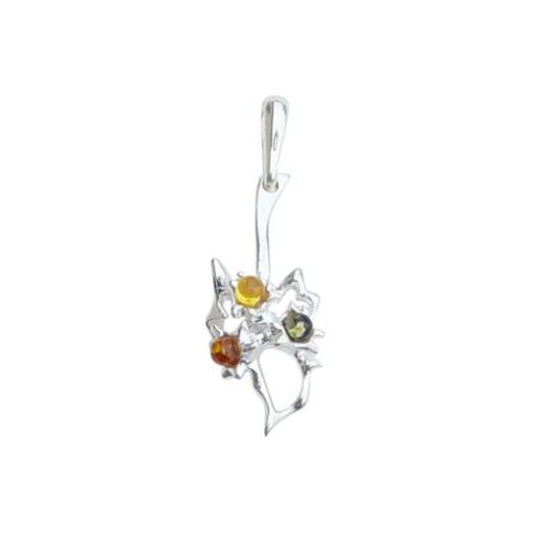 Designed Silver Pendant with Amber Stone P387