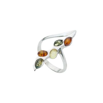 Designed Silver Ring with Amber Stone R2039