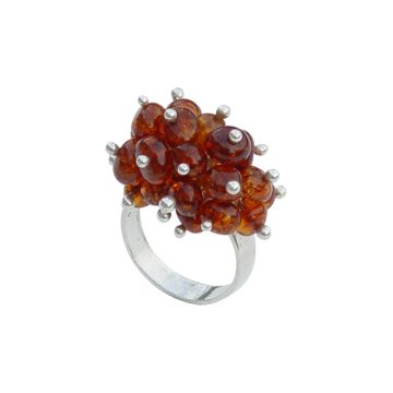 Designed Silver Ring with Amber Stone R7001