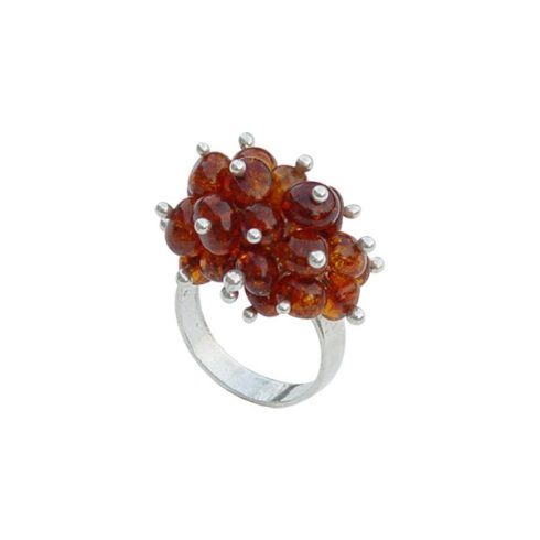 Designed Silver Ring with Amber Stone R7001
