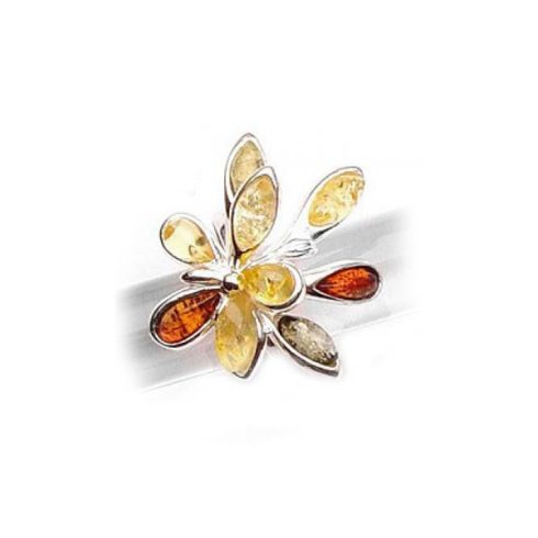 Silver Ring with Amber Stones R7212