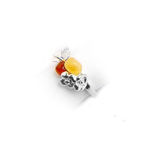 Designed Silver Ring with Amber Stones R7245