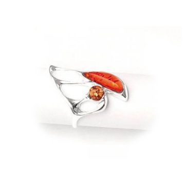 Silver Ring with Amber Stone R7289