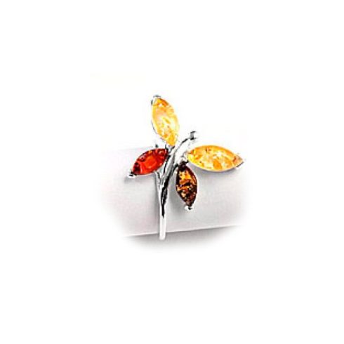 Designed Silver Ring with Amber Stones R7300