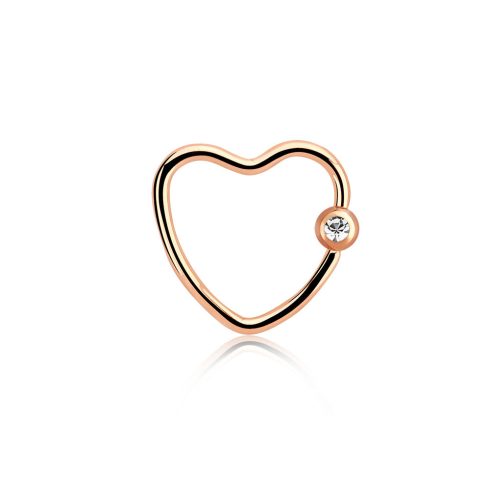 Rose Gold Heart Shaped Jewelled Ball Closure Ring for Ear Piercing RG-JEHCRA