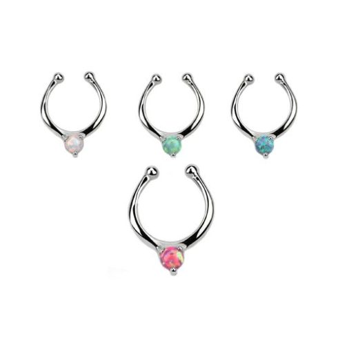 Silver Fake Septum Piercing with Synthetic Opal SEPAGO3