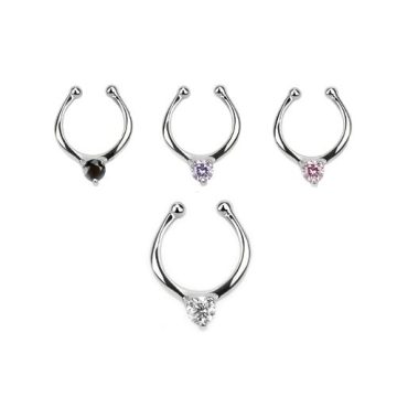 Silver Fake Septum Piercing with CZ Stone SEPAGZ3