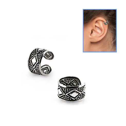 Silver Fake Helix Piercing Ring, Ear Cuff - Rhomb SHRT21