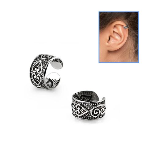Ezüst fake/hamis helix piercing, fülgyűrű - szívek SHRT24