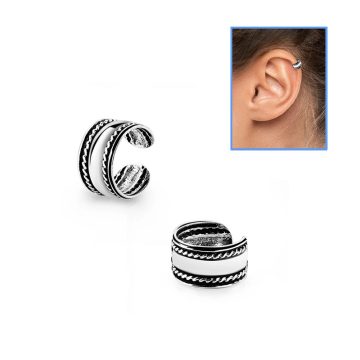   Silver Fake Helix Piercing Ring, Ear Cuff - Double Twisted Lines SHRT3