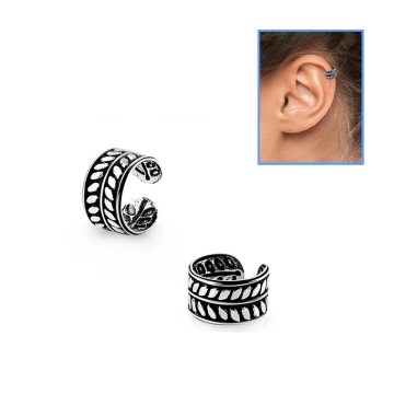 Silver Fake Helix Piercing Ring, Ear Cuff - Leafs SHRT9