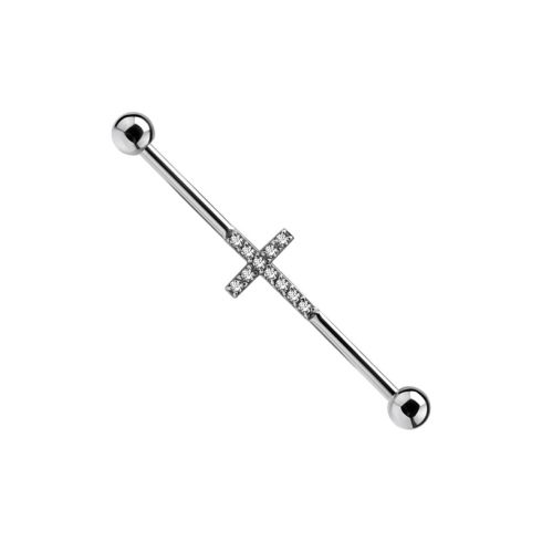 Industrial Barbell Set with White Cubic Zirconia - Cross SIBBZ3
