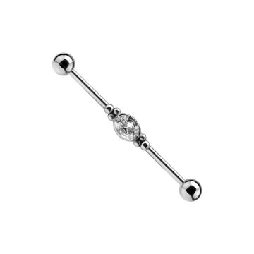 Industrial Barbell Set with White Oval Cubic Zirconia SIBBZ4