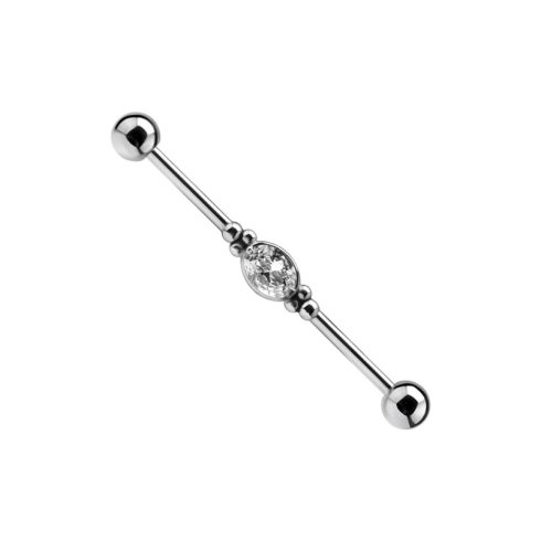 Industrial Barbell Set with White Oval Cubic Zirconia SIBBZ4