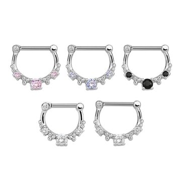 Silver Septum and Daith Clicker with CZ Stones SJSL16