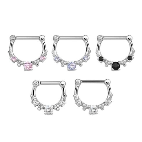 Silver Septum and Daith Clicker with CZ Stones SJSL16