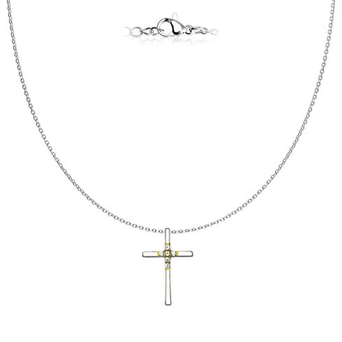 Steel Cross Pendant Necklace with Zirconia Stones SPZN-718