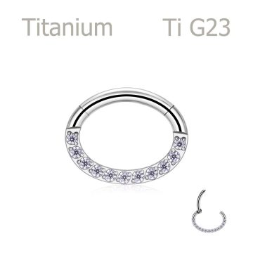 ClarityTi Oval – csuklós szegmenses ovális titán piercing karika csillogó kősorral